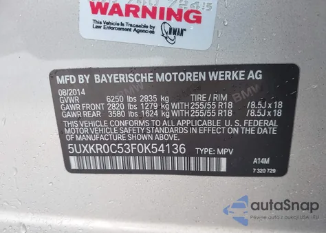 2015 BMW X5 xDrive35I из США, поврежденный, VIN 5UXKR0C53F0K54136